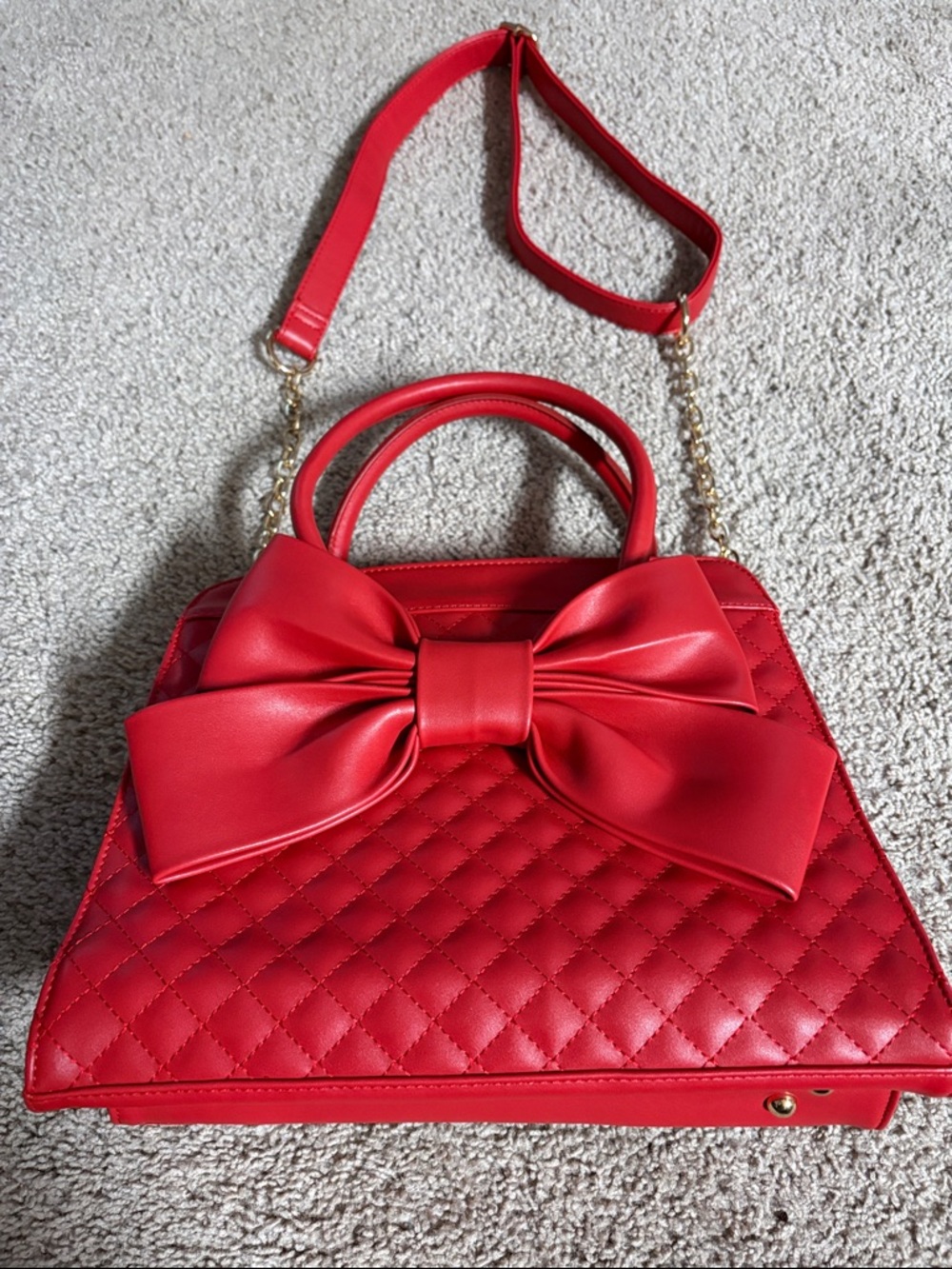 Red Bow Quilted Satchel Handbag - Women Bags